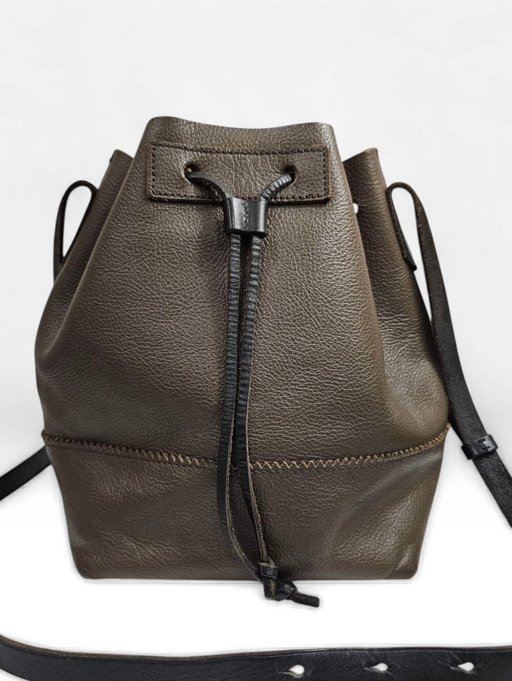 J. CREW Dark Brown Pebbled Leather Drawstring Bucket Bag